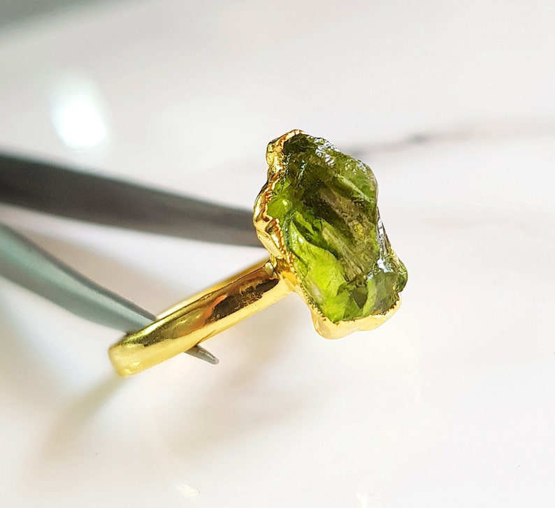 22nd Anniversary Rough Peridot Ring Peridot Stacking Ring,August birthstone ring 7th Natural Green Peridot Raw Gemstone Ring WJ 18