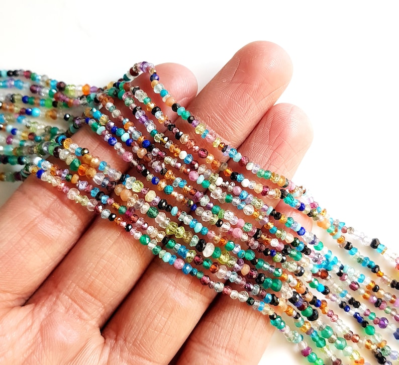 Multi Stone faceted roundels Beads for jewelry making Size - 2 - 3 MM 12 Inch Strand Multi color Stones Beads (Pack of 3 Strand) [FSKU-26] image 1
