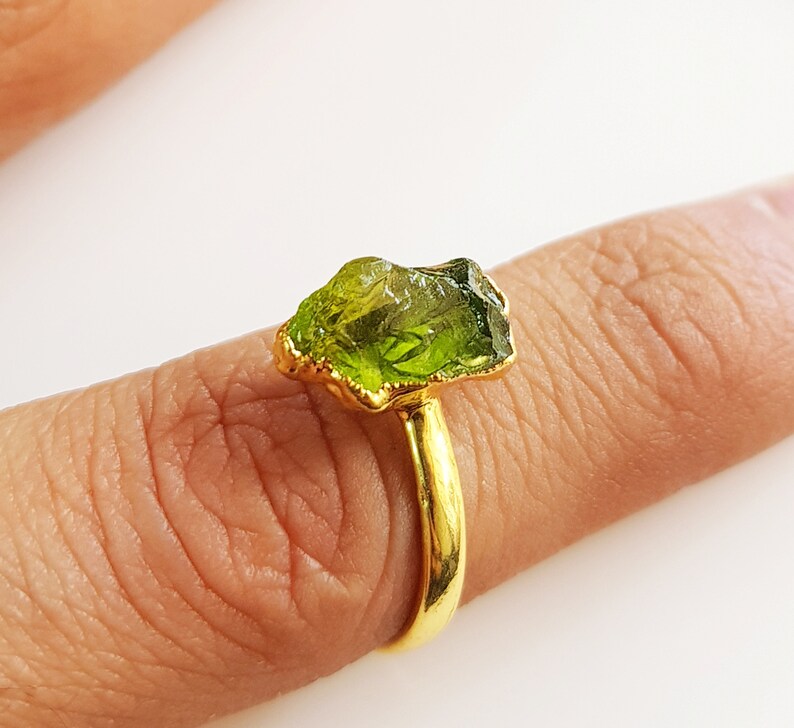 22nd Anniversary Rough Peridot Ring Peridot Stacking Ring,August birthstone ring 7th Natural Green Peridot Raw Gemstone Ring WJ 18