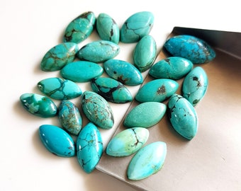 Tibet Turquoise Gemstone Smooth Cabochons | Marquise Shape 10 Pieces Size 6x12 to 7x13 MM Cabochons Lot for jewelry making [GSKU-35]