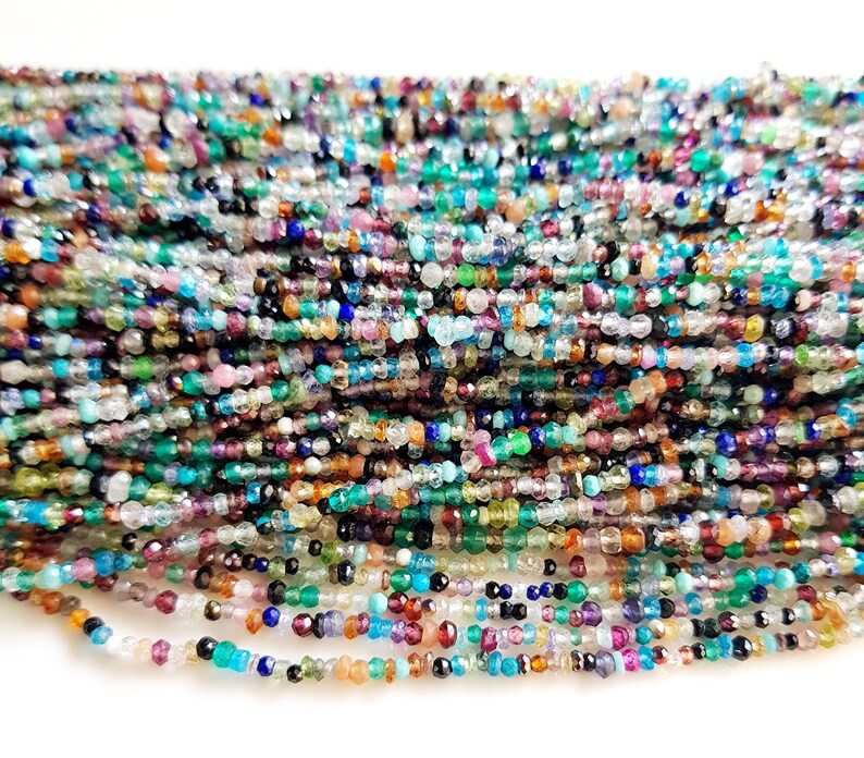 Multi Stone faceted roundels Beads for jewelry making Size - 2 - 3 MM 12 Inch Strand Multi color Stones Beads (Pack of 3 Strand) [FSKU-26] image 6