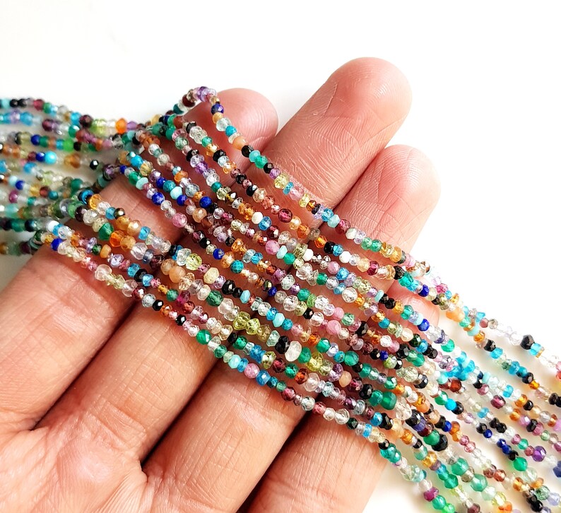 Multi Stone faceted roundels Beads for jewelry making Size - 2 - 3 MM 12 Inch Strand Multi color Stones Beads (Pack of 3 Strand) [FSKU-26] image 8