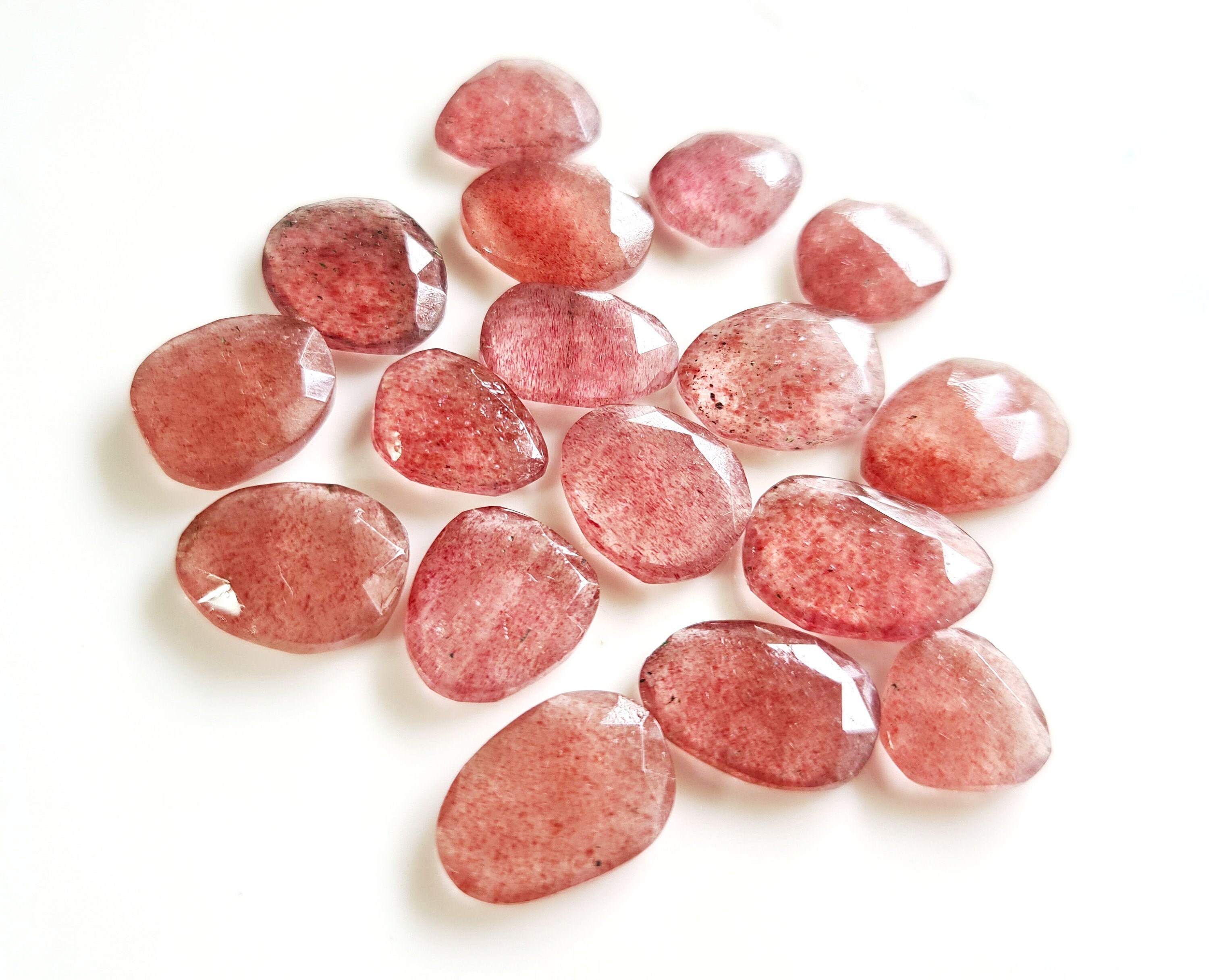 Strawberry Quartz Gemstone Faceted Cabochons Flat Back Rose Etsy UK