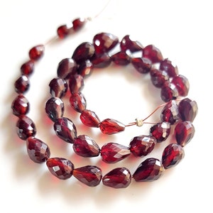 Natural Blood Red Garnet Gemstone Faceted Straight Drilled Drops Beads 12" Strand Size - 4x6  to 6x9 MM Making Jewelry 38-40 Pcs. [NFBA 25]