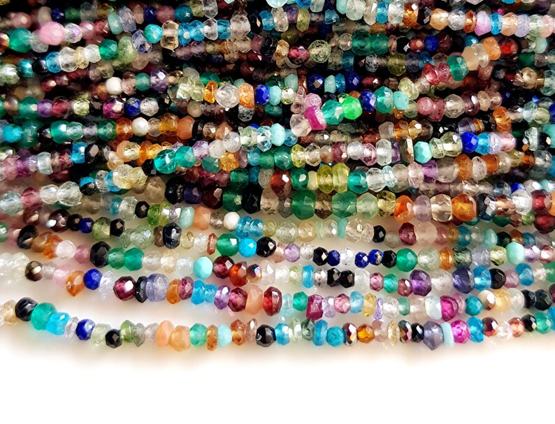 Multi Stone faceted roundels Beads for jewelry making Size - 2 - 3 MM 12 Inch Strand Multi color Stones Beads (Pack of 3 Strand) [FSKU-26] image 7