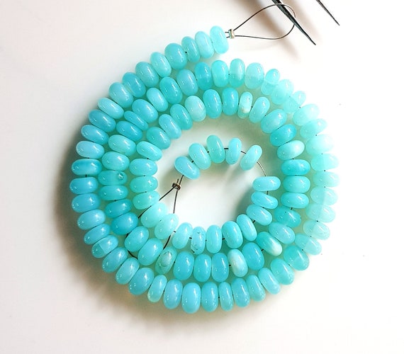 Blue Peruvian Opal Gemstone Plain Roundels Beads 12 Inch Strand Size - 5 MM Gemstone Making Jewelry | Blue Opal Beads [FSKU-21]