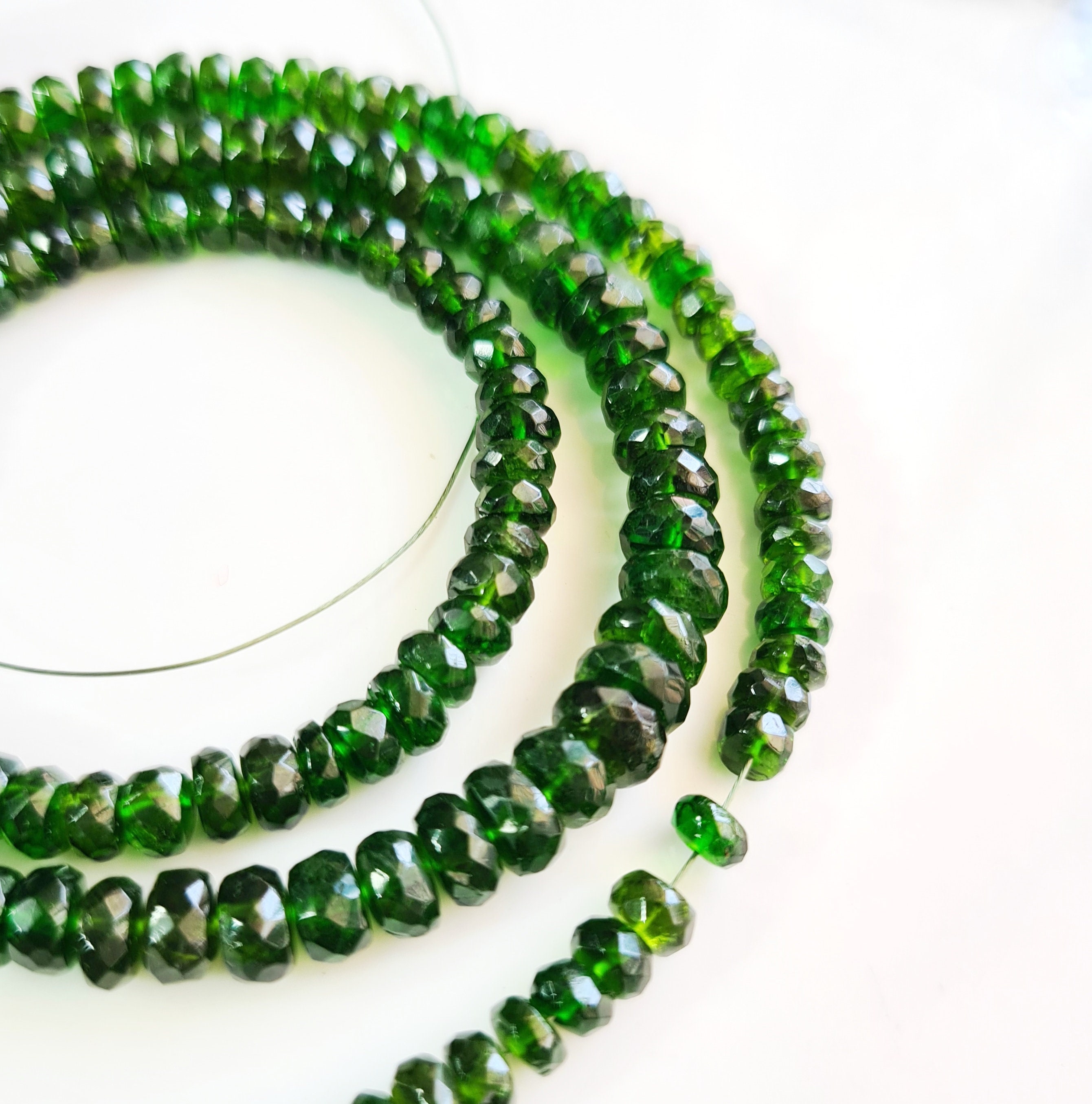 2x4mm Faceted Green Zoisite Rondelle Gemstone Beads 7 Layered Necklace