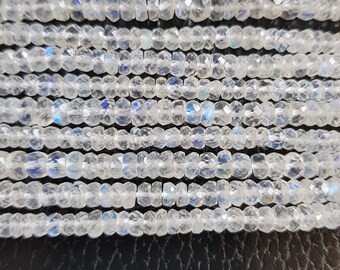 White Rainbow Moonstone Gemstone Faceted Beads | Rondelles Beads Blue Fire Moonstone Beads Size 4 MM 12" Inch Strand | Wholesale Price Beads