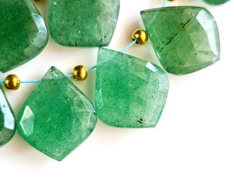 Green Strawberry Quartz Briolettes | Faceted Leaf Gemstone Beads (10 Pieces)