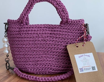 Crochet Tote Bag with Pearl handle and magnetic snap (Special promo)