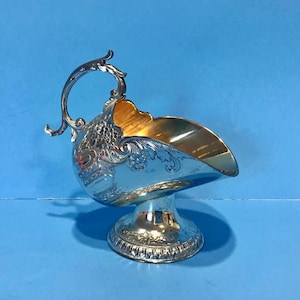 Vintage Floral Sugar Scuttle: Gold Washed Metal Sugar Bowl, 1950s