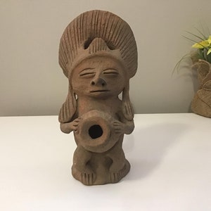 Pre-columbian tribal statue, Native Art South America, Mexican Aztec Inca clay figurine, South american terracotta figurine