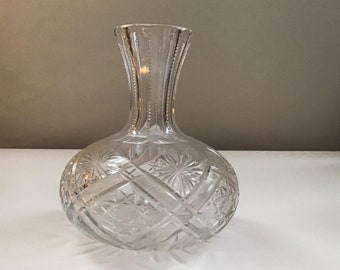 Vintage Crystal Decanter Bottle | Vintage Barware | Whisky | Scotch | Wide Bottom Glass Bottle Carafe, Zipper cut neck and diamond Pattern