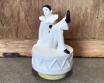 Vintage Clown Spieluhr aus Porzellan: Drehende Zirkusfigur