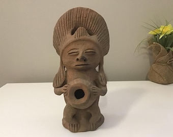 Pre-Columbian Terracotta Aztec Figurine, Native South American Art Statue