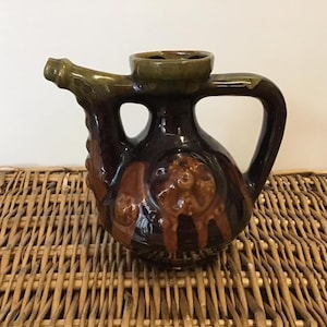 Vintage Pitcher, Majolica style pitcher, Home Decor, Dark brown, raised images 6.5 inches tall, home decor, fine art ceramics