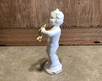 ヴィンテージ カポディモンテ 天使の置物 花と木付き イタリア製 高さ9