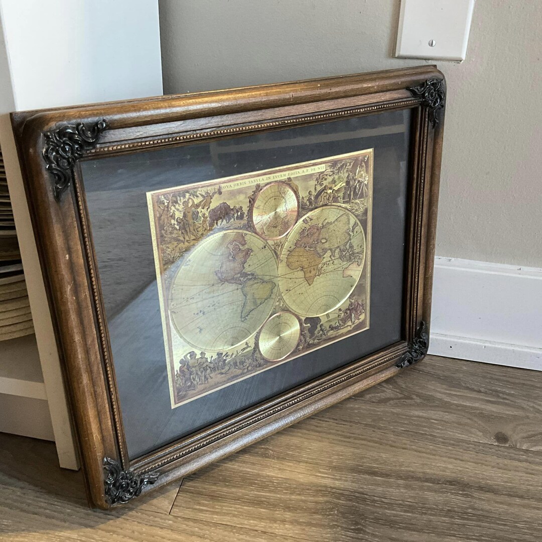 Nova Orbis Geographica Tabvla Gold Foiled World Map in Carved Frame ...