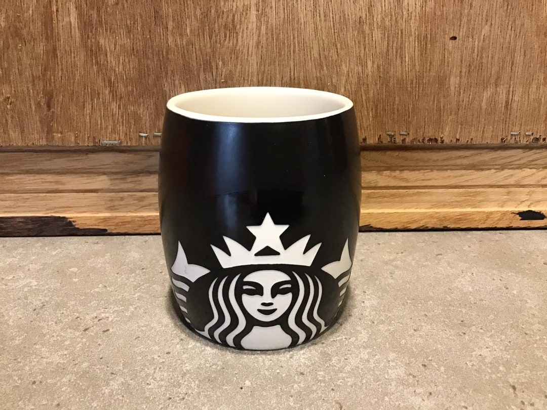 STARBUCKS Black Barrel Etched Coffee Mug W/ MERMAID Logo - Etsy STARBUCKS Black Barrel Etched Coffee Mug W/ MERMAID Logo - Etsy
