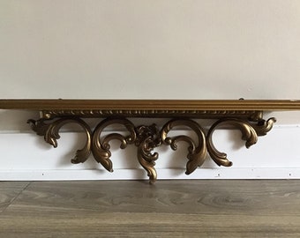 Vintage Gold Tone Shelf Ornate ,Victorian, Floral Art Nouveau Sculptural Wall Shelf