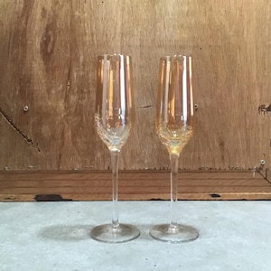 Pier 1 Amber Crackle Glass Champagne Flutes - Set of 2
