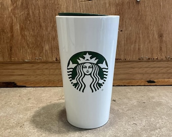 Starbucks Tumbler White Green Ceramic Travel Coffee Cup Mug.12oz