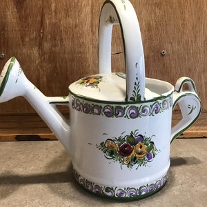 Vintage Hand Painted PORTUGAL Ceramic Floral Decorative Watering Can Signed