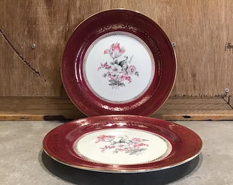Lady Irene Homer Laughlin Dinner Plates: Red Filigree, 22k Gold