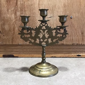 Vintage Oriental Brass Candelabra: Lion Dog & Dragon Design