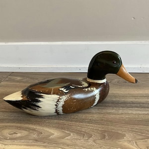 Old Vintage Carved Wood Duck, Wooden Decor