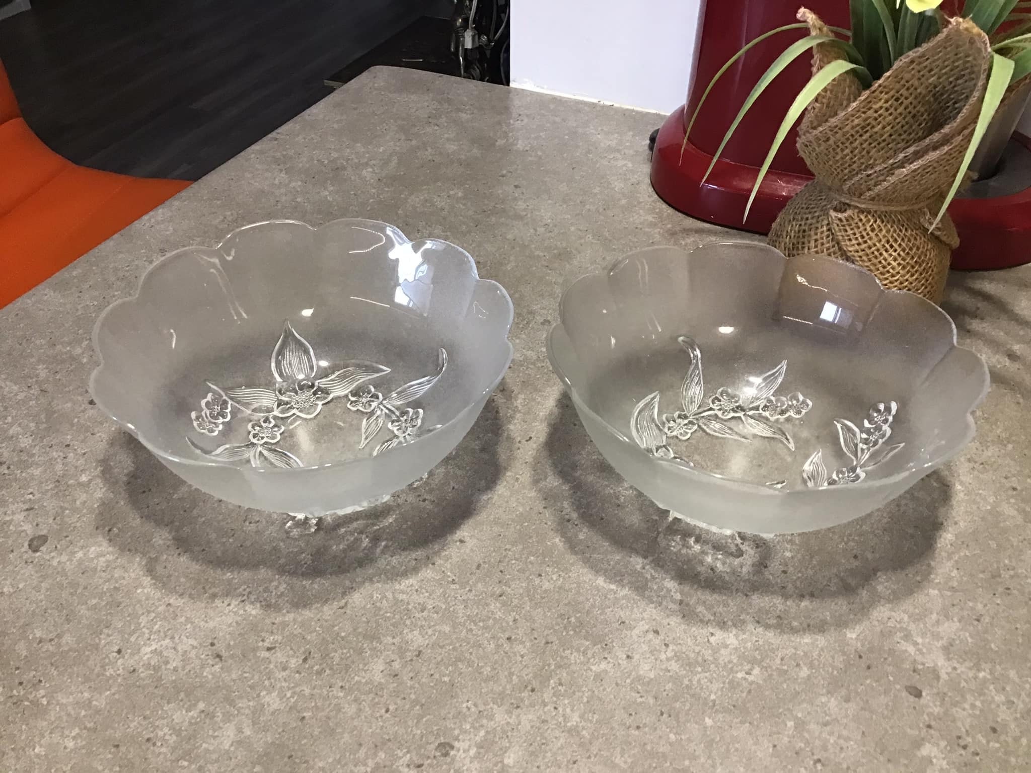 2 Glass Bowls Frosted FLOWERS Pattern Small Bowls Dessert Etsy