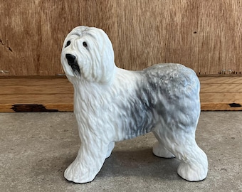 オールドイングリッシュシープドッグの置物、手描きのヴィンテージ磁器