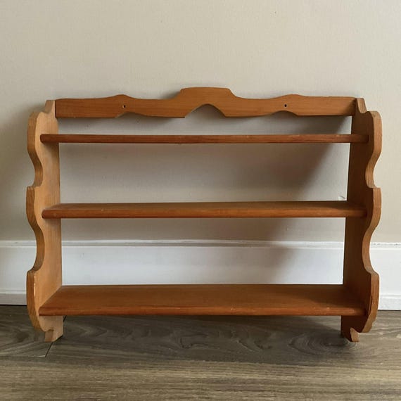 Vintage Wooden Wall Shelf, Rustic Farmhouse Spice Rack, With