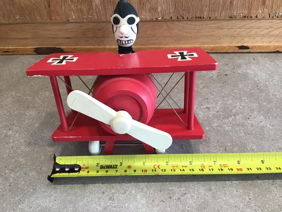 Vintage Snoopy Red Baron Wooden Music Box Peanuts Bi-plane Vintage Snoopy Red Baron Wooden Music Box Peanuts Bi-plane