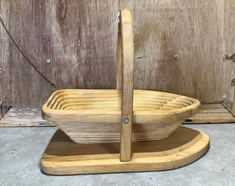 Vintage Folding Wood Fruit Basket: Farmhouse Table Centerpiece