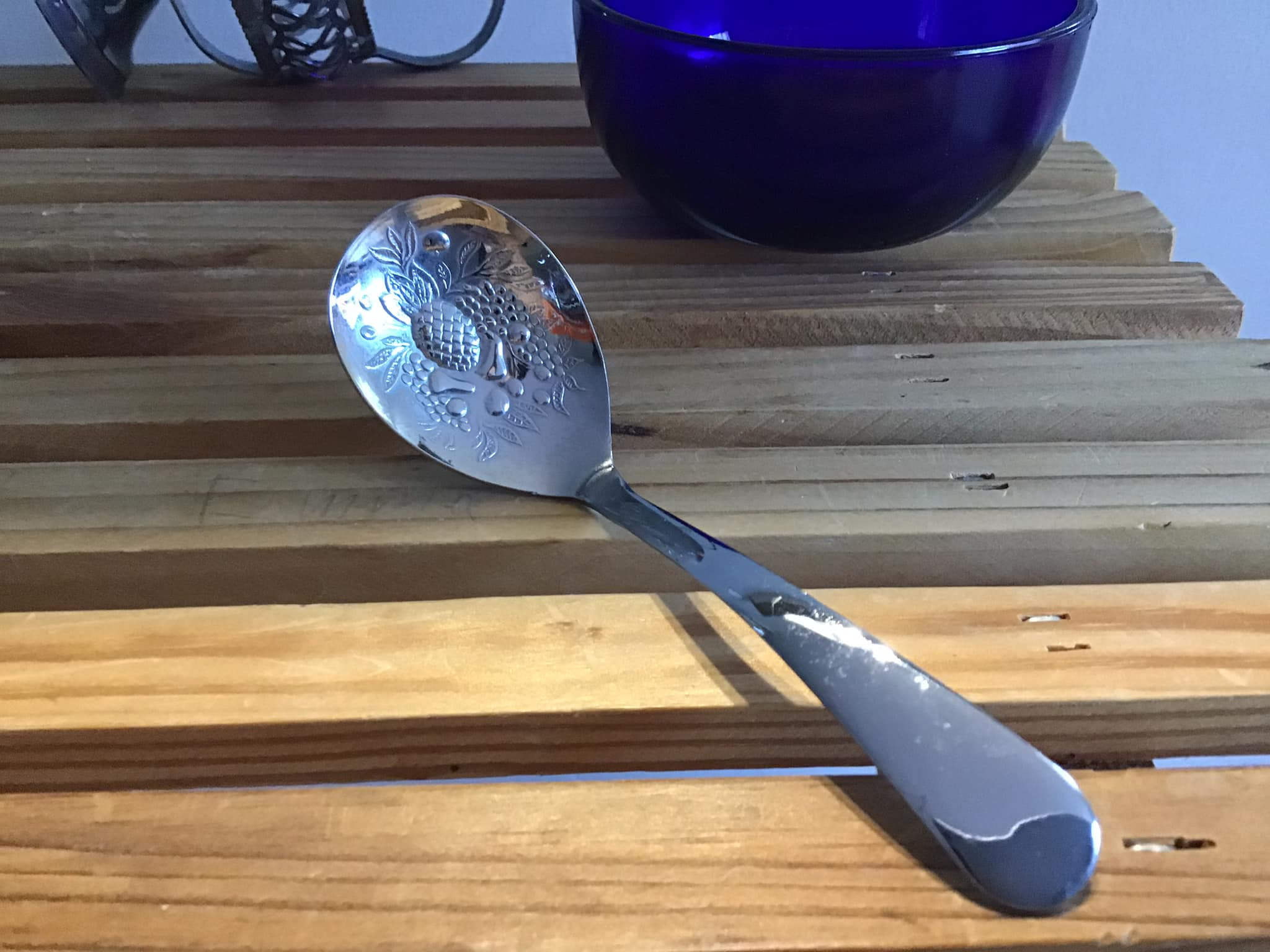Sucrier/ Pot à Confiture Vintage Plaqué Argent & Verre Bleu Cobalt