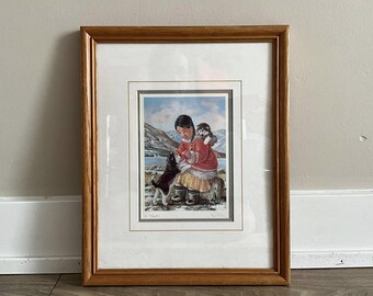 Nori Peter A Treat Signed Print Native Inuit of Canada Eskimo Husky Framed Wall decor