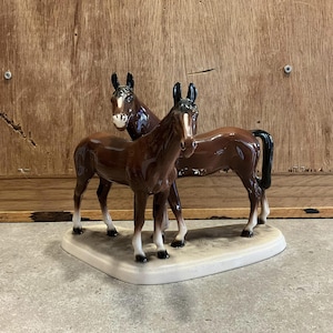Vintage Porcelain Horses Figurine - Made in Germany -Two Brown Horses Statue