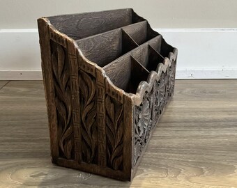 Vintage Lerner Desk Organizer, Faux Wood Grain Mail Sorter, Carved