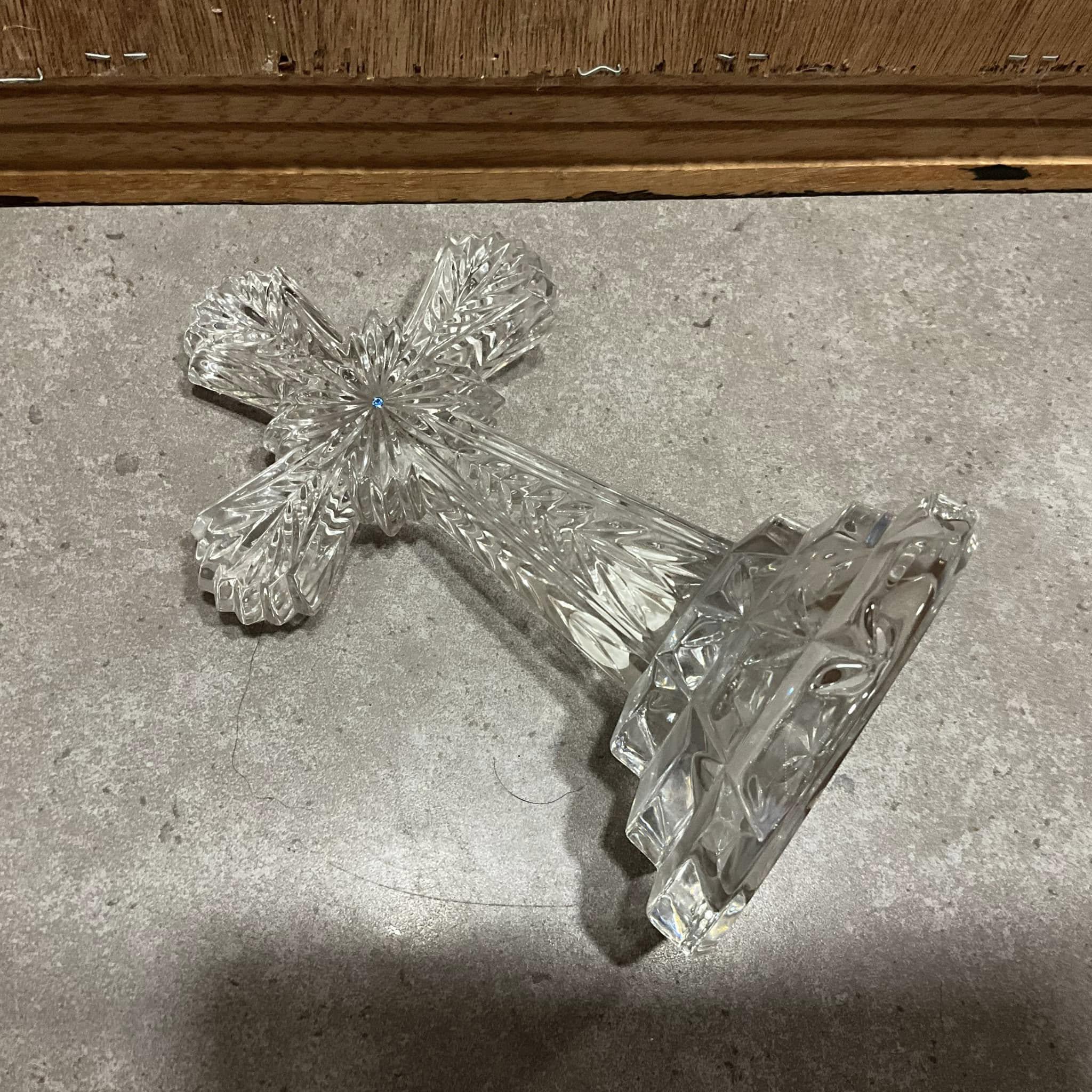 Vintage Lenox Fine Crystal Cross, Sapphire Crystal Center, Made in