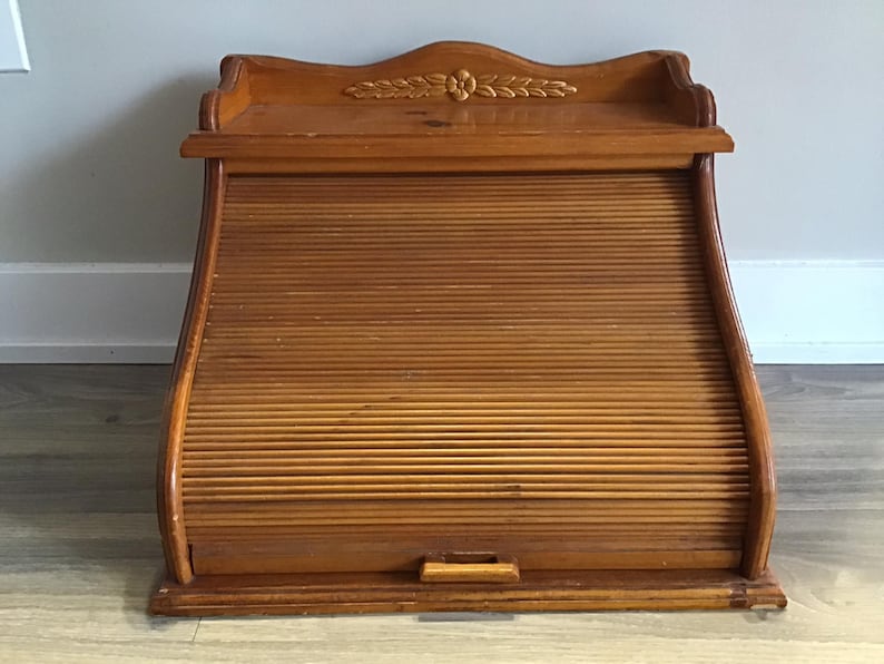 Large Roll Top BREAD BOX Wood Bread Box Vintage Bread Box. Etsy