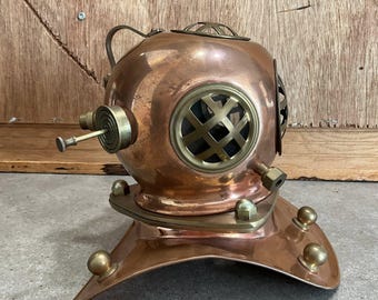 Vintage Copper Brass Diving Helmet Replica, Nautical Decor Maritime Gift