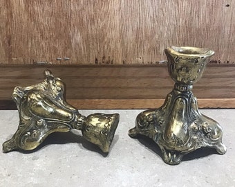 Vintage Set of 2 Brass Candle Holders 3.5" High Dinner Candlesticks Candle Holder Hollywood Regency Boho Bohemian