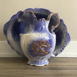 Antique Crown M-C Porcelain Water Pitcher and Wash Basin