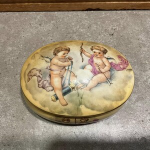 Antique R.S. Prussia Reinhold Schlegelmilch Porcelain Trinket Box, Victorian Cherub Putti Jewelry Jar with Lid, Ornate German Vanity Decor