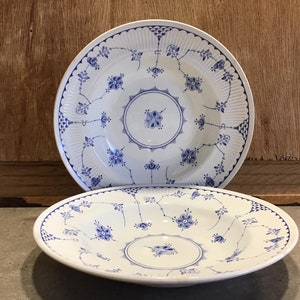 2 Blue and White Soup Bowls Furnivals Limited Denmark Pattern made in England Stoneware Vintage Kitchen Plates