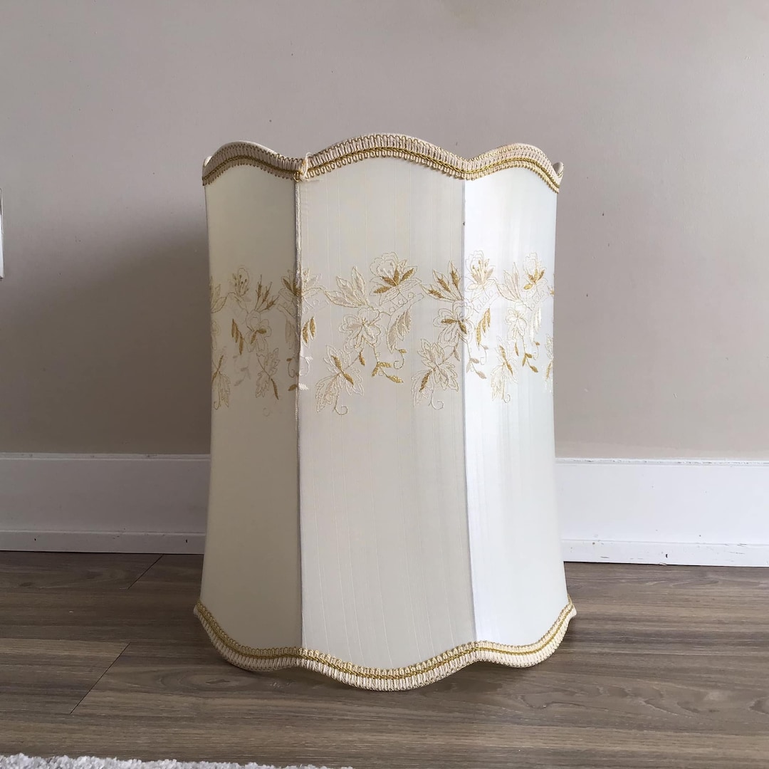 Vintage 18 Mid Century Drum Lamp Shade Hollywood Regency Textured Trim