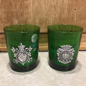 2 Vintage green glass cups - marked Edelglas Wien Germany Barware.
