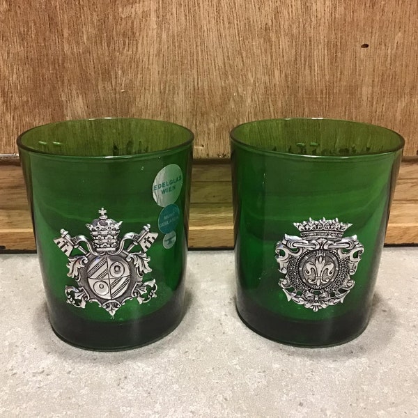 2 Vintage green glass cups - marked Edelglas Wien Germany Barware.