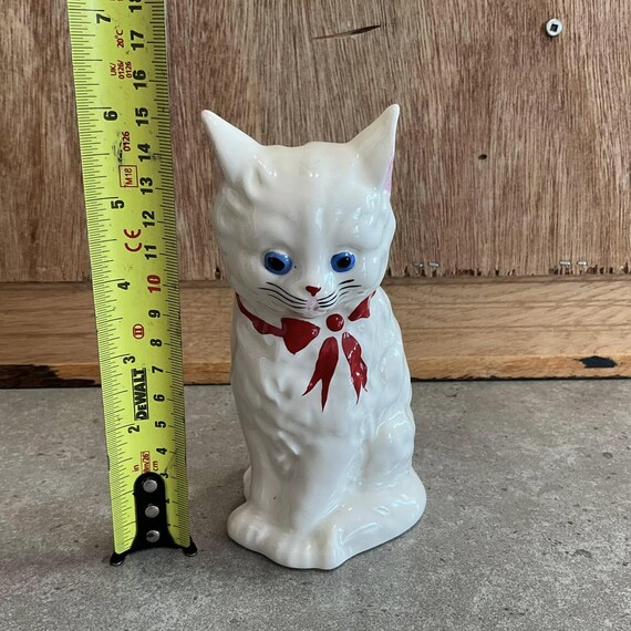 ヴィンテージホワイトセラミック猫貯金箱:レトロな猫の置物 ヴィンテージホワイトセラミック猫貯金箱:レトロな猫の置物